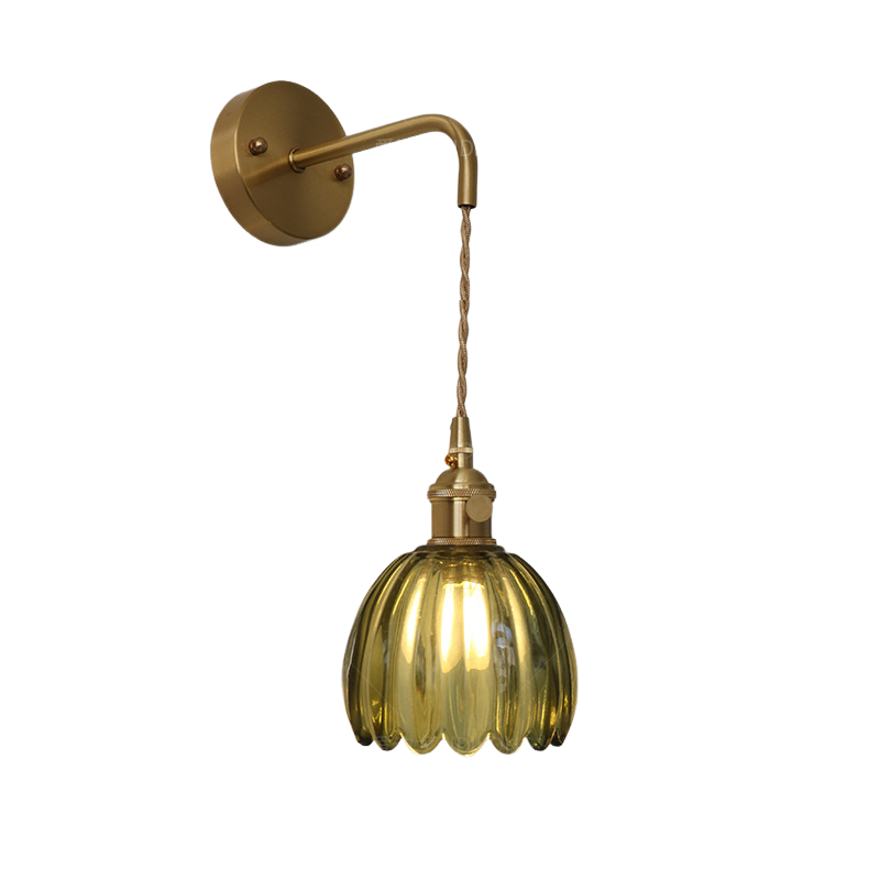 Kinkiet LED z mosiądzu i szkła – Model F, światło trójkolorowe, podstawa antyoksydacyjna, kolor zielony, odporny na rdzę