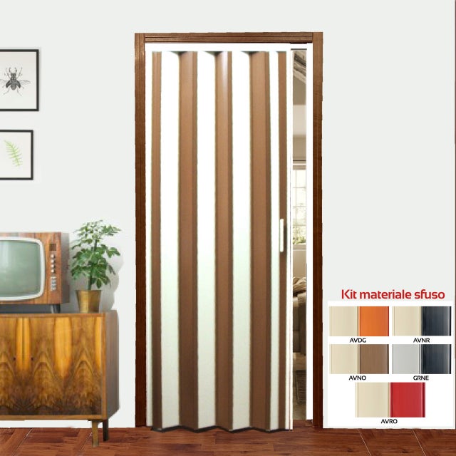 Porta dobrável em kit mod. Vintage 94x220 cm MARFIM-NOGUEIRA cortar e montar à medida, instruções, parafusos e vídeo