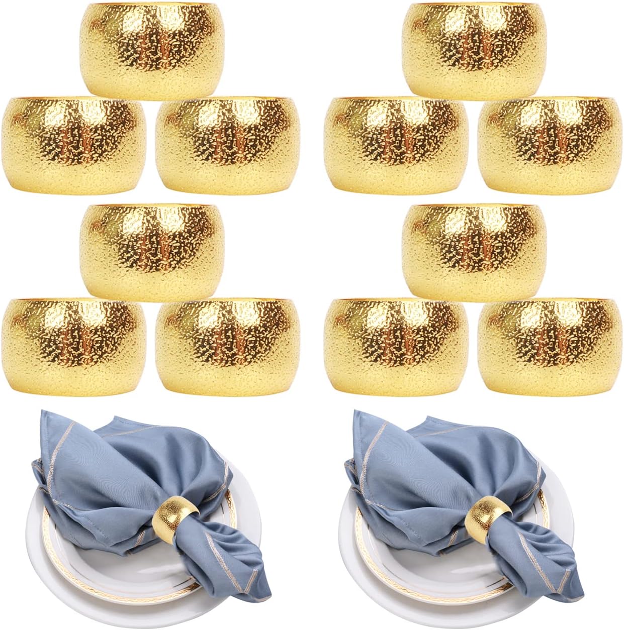 Rond De Serviette Debenhams Lot De 4 – Métal Argenté Effet Doré, Motif Fossette