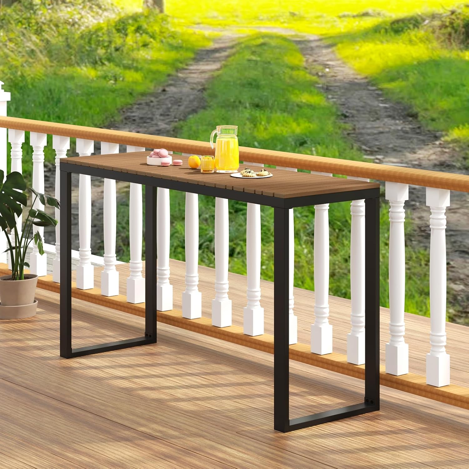 Table Bar Exterieur, Table Haut Extérieur, Console Jardin Exterieur Structure Résistante en Métal, Cour et Terrasse, Charge 60KG, 129x42x75CM - 8