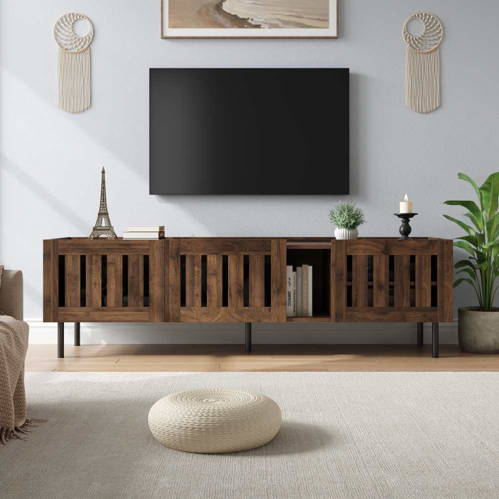 Stojak pod TV 160x40x47cm do ekranu 65 cali, płyta MDF, otwarta i zamknięta przestrzeń do przechowywania, nowoczesny minimalistyczny design