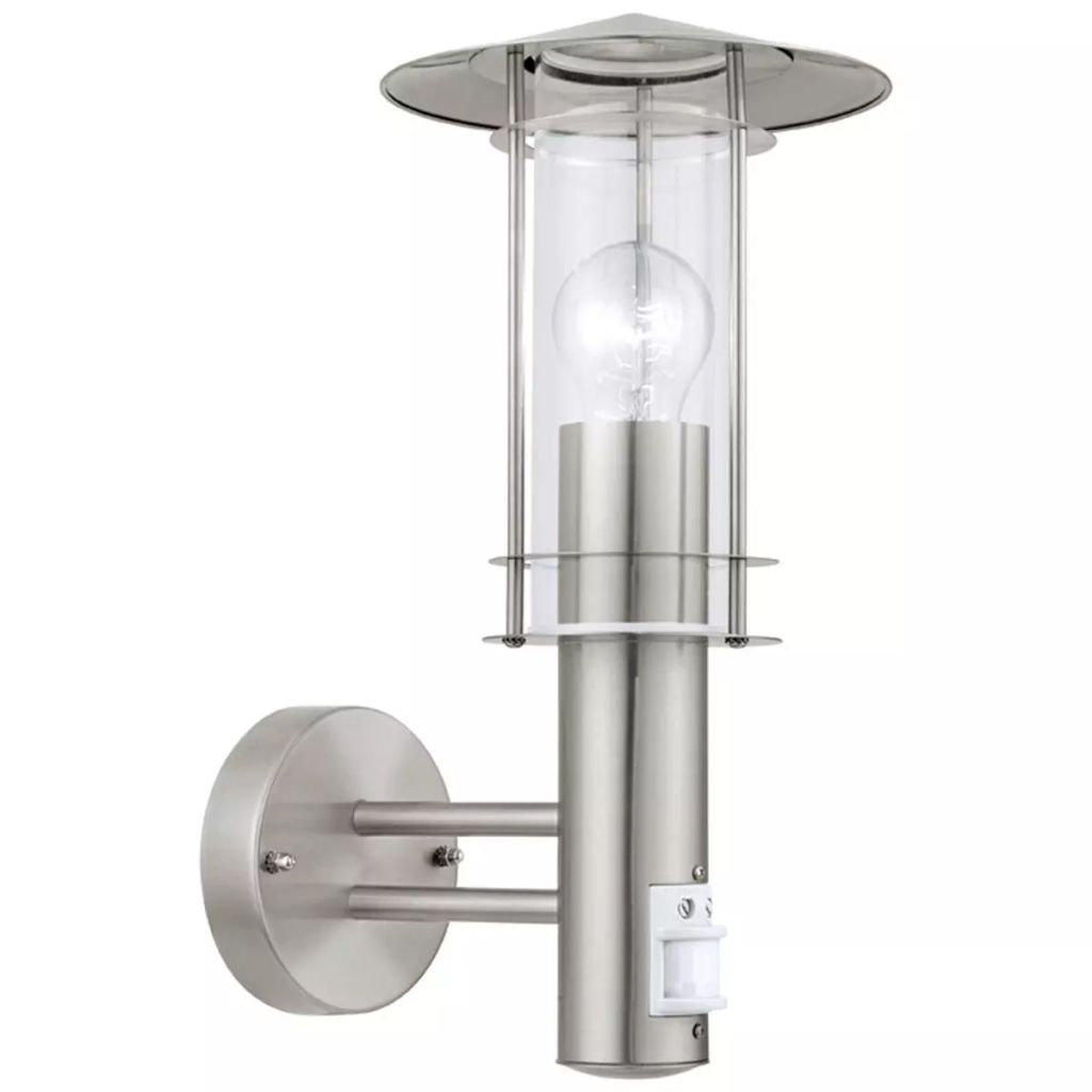 Aplique de pared exterior eglo lisio níquel mate con sensor 1 bombilla e27