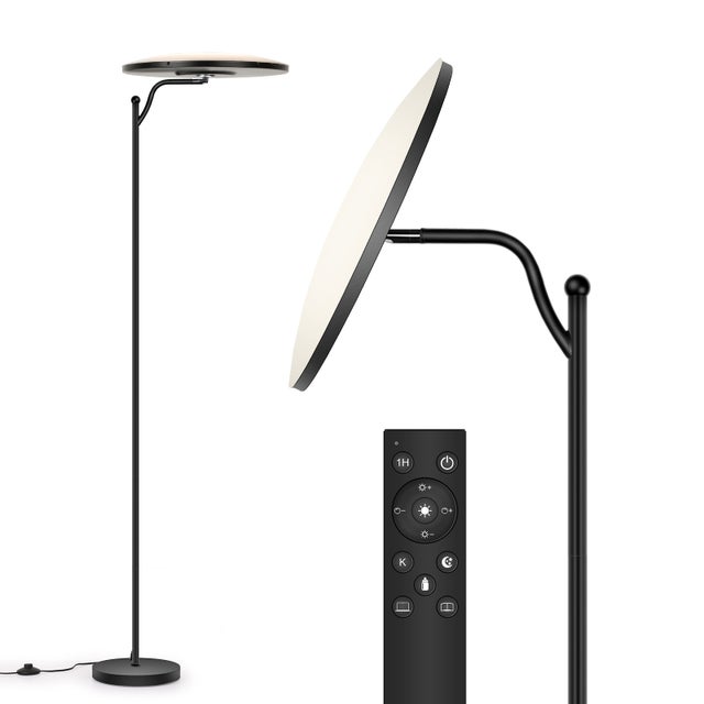 LOVHAUS Lampa podłogowa LED z pianki memory, 32 W, ściemnialna, do czytania, z pilotem, do sypialni/biura (2700–6500 K)