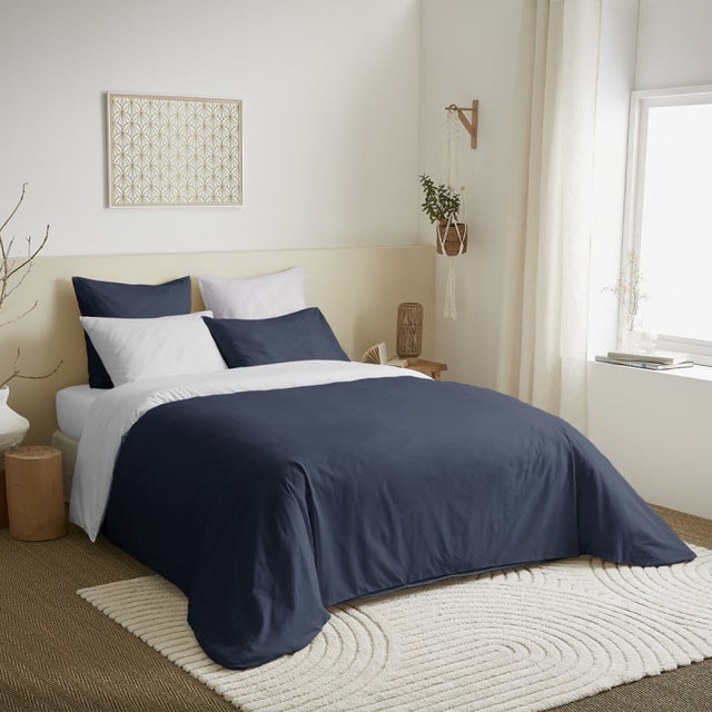 Pack complet 6 pièces Marine/Blanc réversible housse de couette pour lit 160 x 200 cm