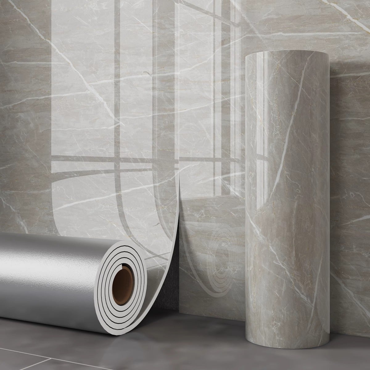 Azulejos autoadhesivos de pared con efecto mármol, 2 rollos, 40 cm x 3 m, para decoración de interiores, baños y cocinas. - 2