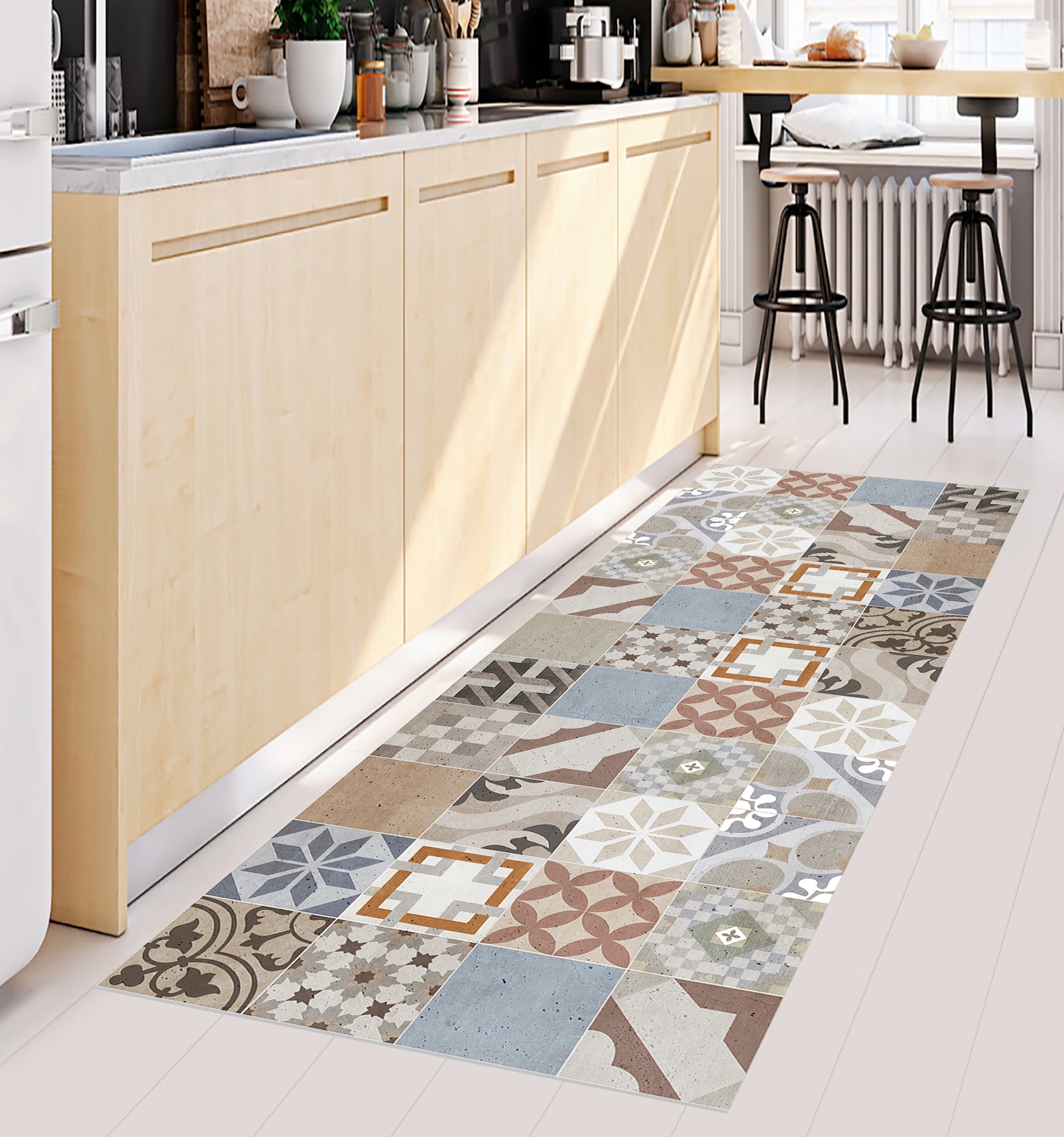 Tappeto antiscivolo in vinile Tiles vntage 3 66x250 cm - PVC stampato, lavabile, ignifugo, per il salotto o la cucina, stile idraulico - 8