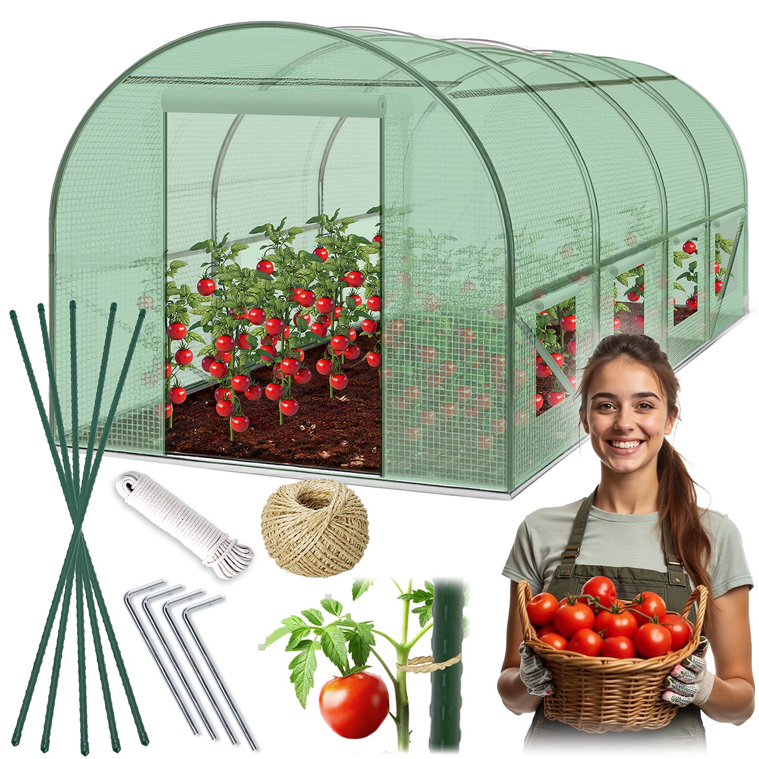 Tunel foliowy ogrodowy szklarnia 3x4,5xH2m (13,5m2) zielony Plonos 4917-B