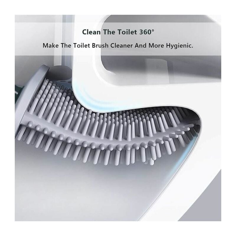 Brosse de toilette, silicone, avec support mural, design amovible, facile à utiliser et à nettoyer, TPR (noir) - 4