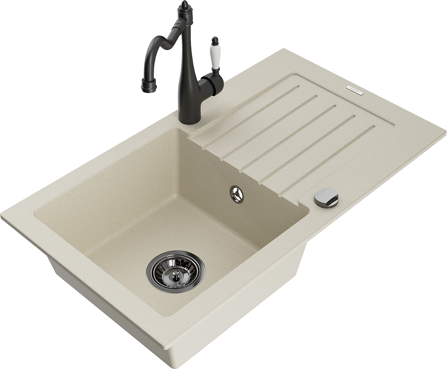 Mexen Diego Fregadero De Granito De 1 Cubeta Con Grifo De Cocina Duo, Negro   6512 77 671701 57 B 96840305