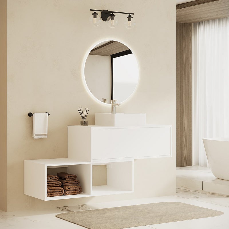 Szafka wisząca pod umywalkę z 2 wnękami - Biały - 94 cm - TEANA