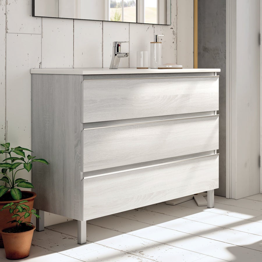 Meuble de salle de bain 60cm simple vasque - 3 tiroirs - PALMA - hibernian (bois blanchi) - 2