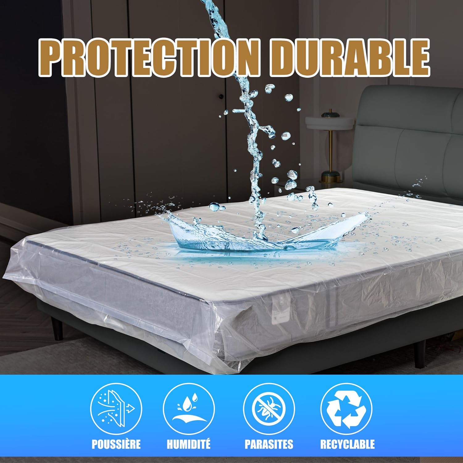 Housse Matelas Demenagement avec Plastique - Housse Plastique Rangement Matelas - Housse Matelas 180x200 cm (Epaisseur 30 cm) en Plastique - 5