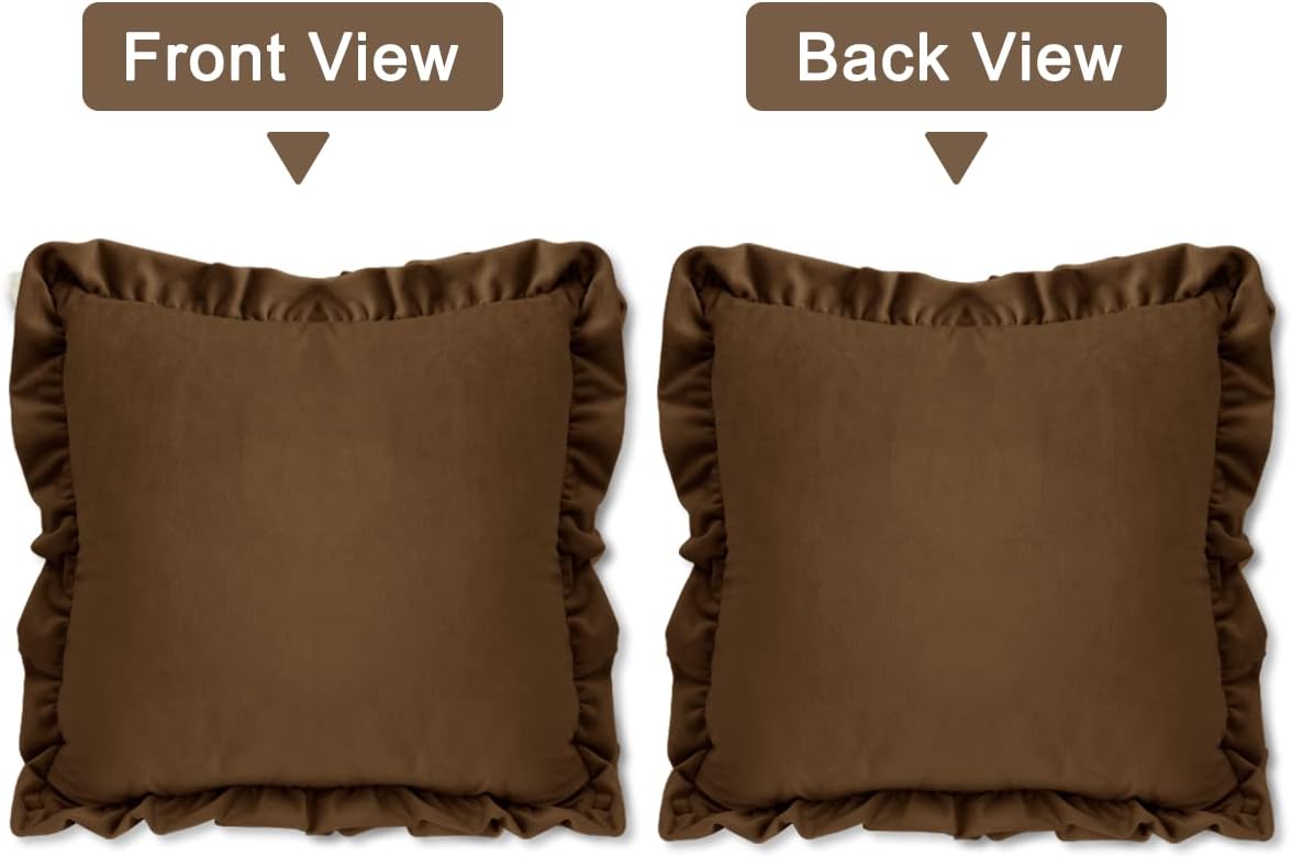 Lot de 2 Housses de Coussin à Volants Brun 45x45 cm Home Décoratif, Taie d'oreiller en Velours pour Canapé, Chambre, Voiture - 2