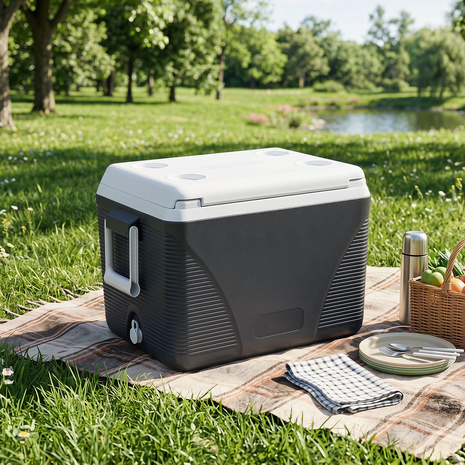 Glacière Rigide 41L Isotherme, Boîte Réfrigérante Grande Capacité, Maintien au Froid 5 à 7 Jours, Glacière de Camping Portable avec Porte-Gobelets - 9