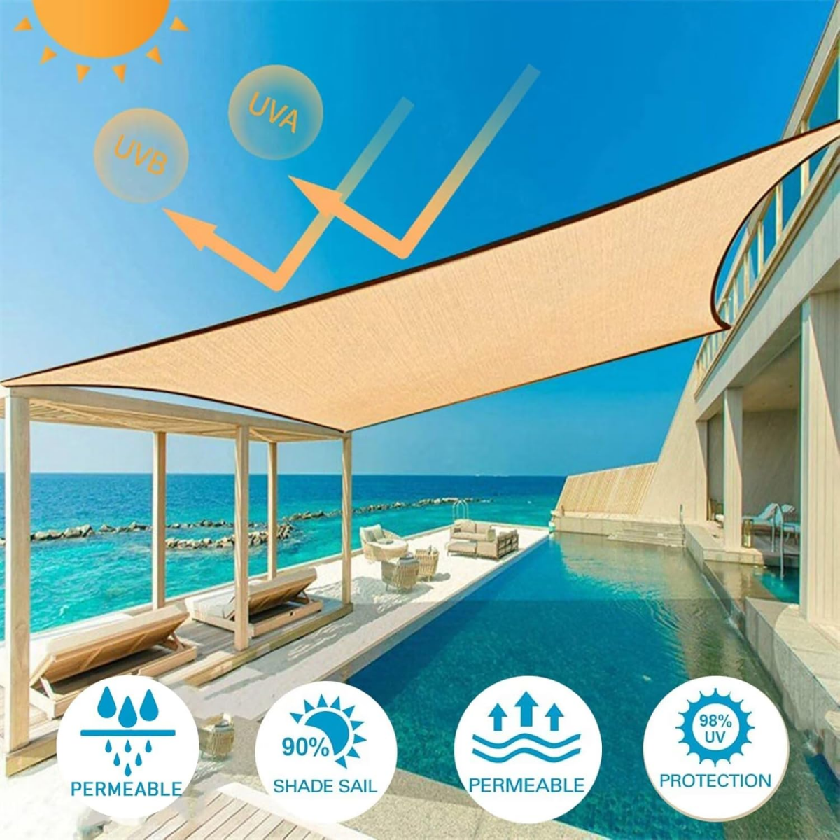 Filet pare-soleil, filet de protection solaire, filet d'ombrage de jardin avec œillets, filet anti-UV (jaune - 2x4m) avec corde de 4m - 4