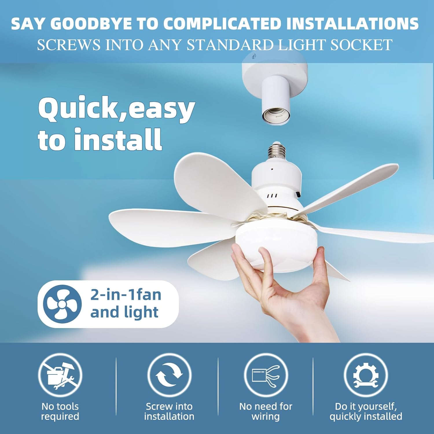Ventilateur de plafond blanc avec éclairage, modèle LED silencieux de 40 W, compatible avec les douilles E26/E27, avec télécommande. - 2