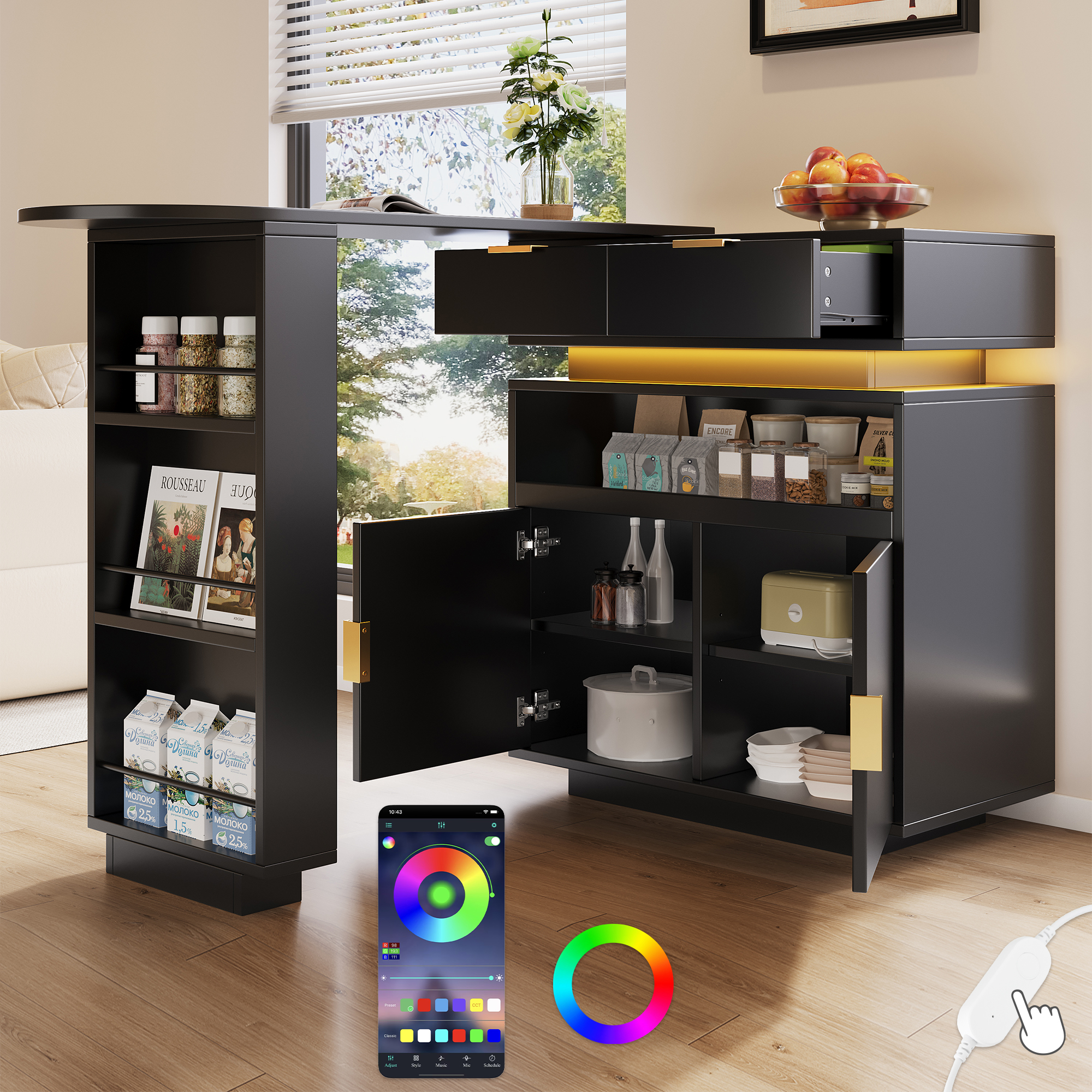 Isla de cocina - con iluminación led - rotación de 360° - negro