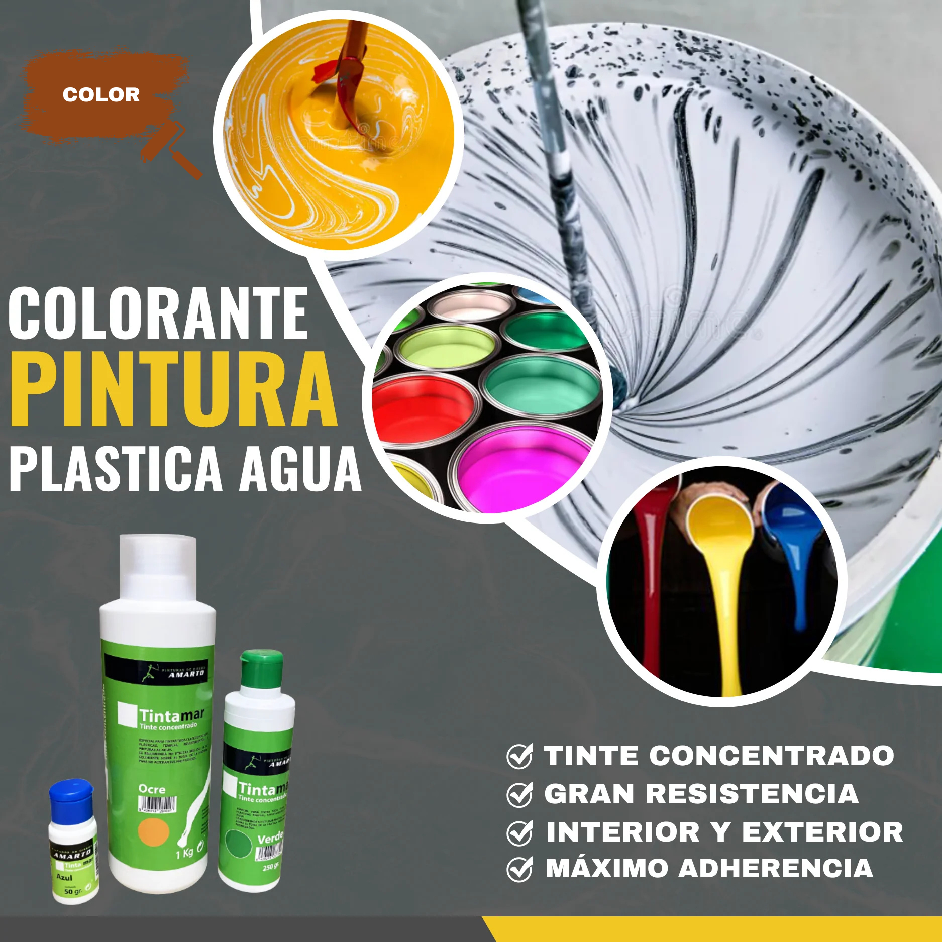 Colorant concentré à l'eau TINTAMAR Marron 250 g pour peintures ...