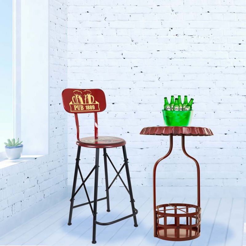 Table casier à bouteilles en métal rouge 42x42x60h - 7