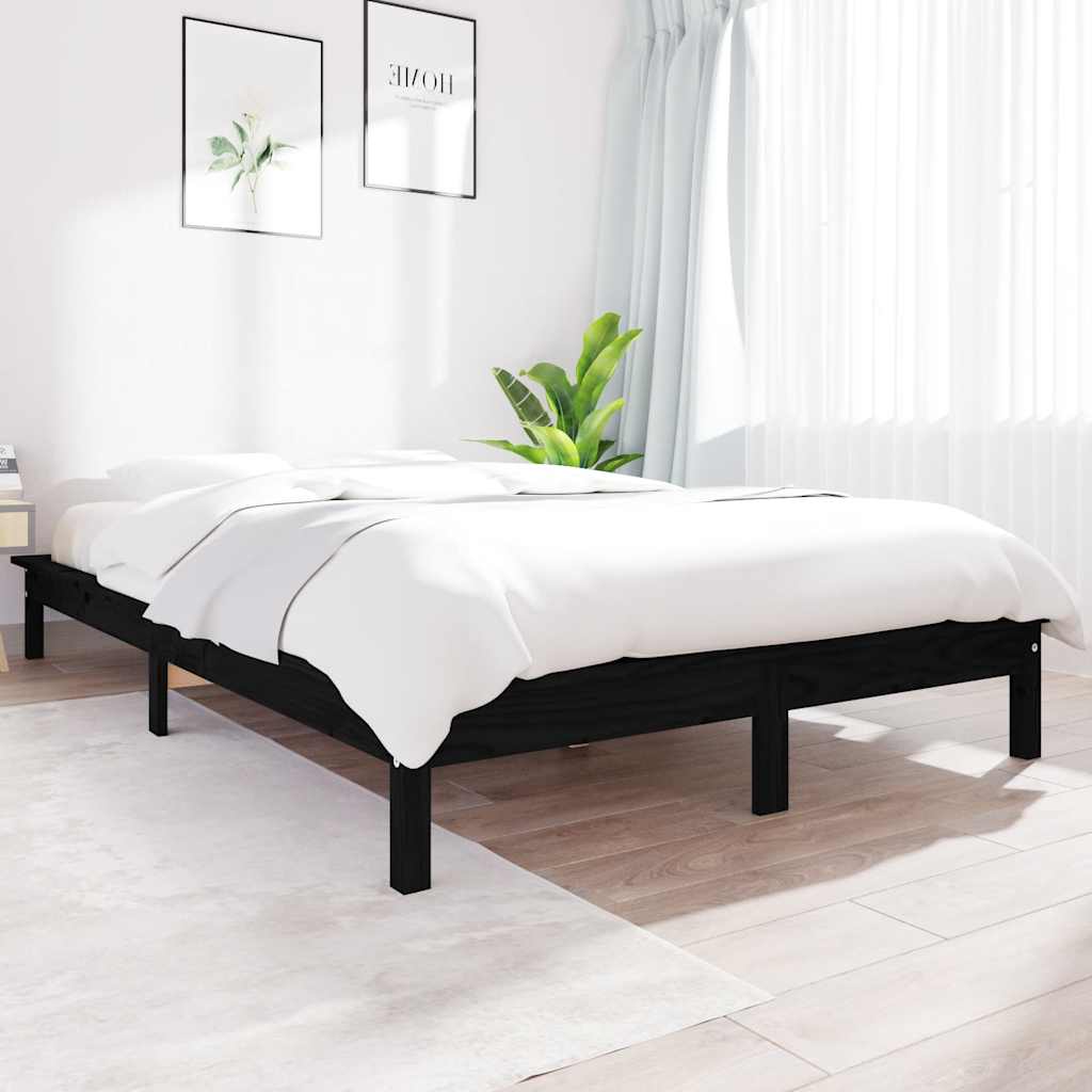 Łóżko Drewniane Czarne Rama Łóżka Ze Stelażem Drewniana Łóżko Do Sypialni Pokoju 150x200 cm