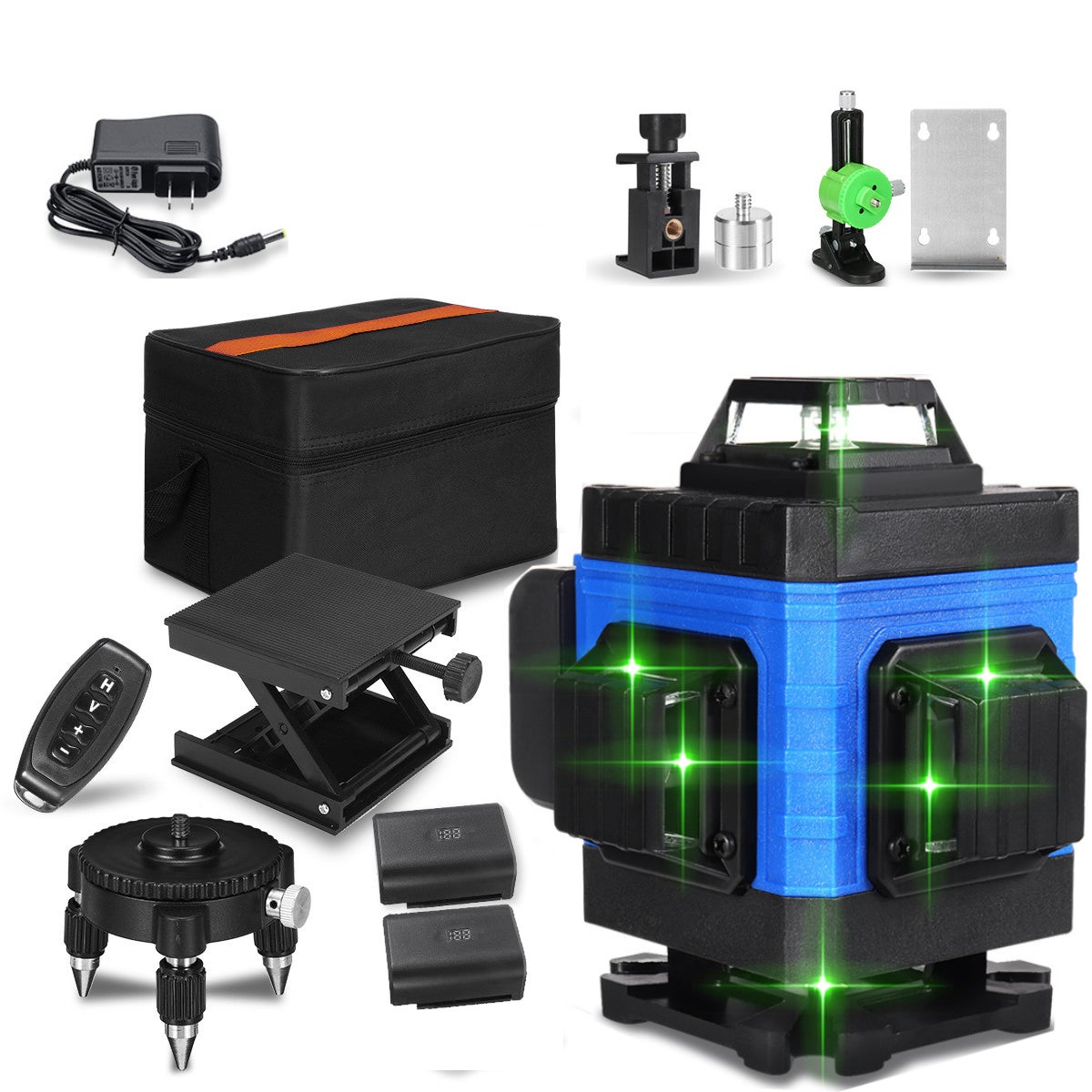 4D-16 linii-zielona-poziomica laserowa-360°-profesjonalna-do-użycia wewnątrz i na zewnątrz-z baterią-i akcesoriami