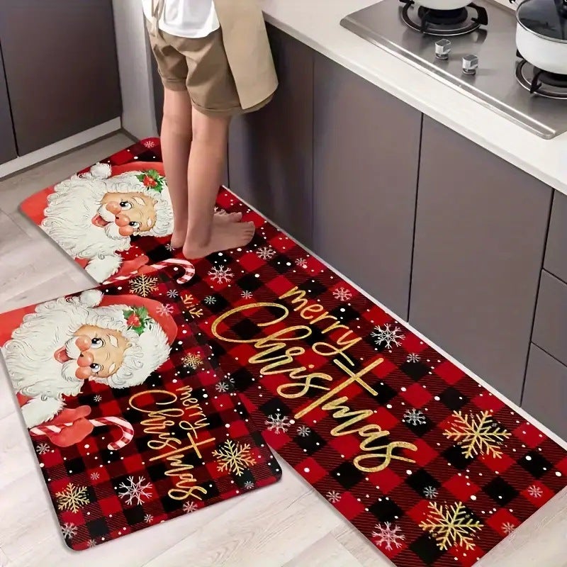 Tapis De Cuisine Absorbant Highdi - Terre De Diatomée - Antidérapant - Motif Joyeux Noël - 80x160cm - Pour Sols, Devant évier