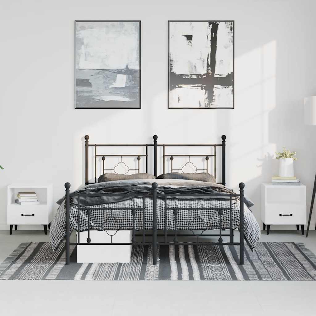 Estructura de cama sin colchón con estribo, de metal negro, para dormitorio, 193 × 203 cm - 3