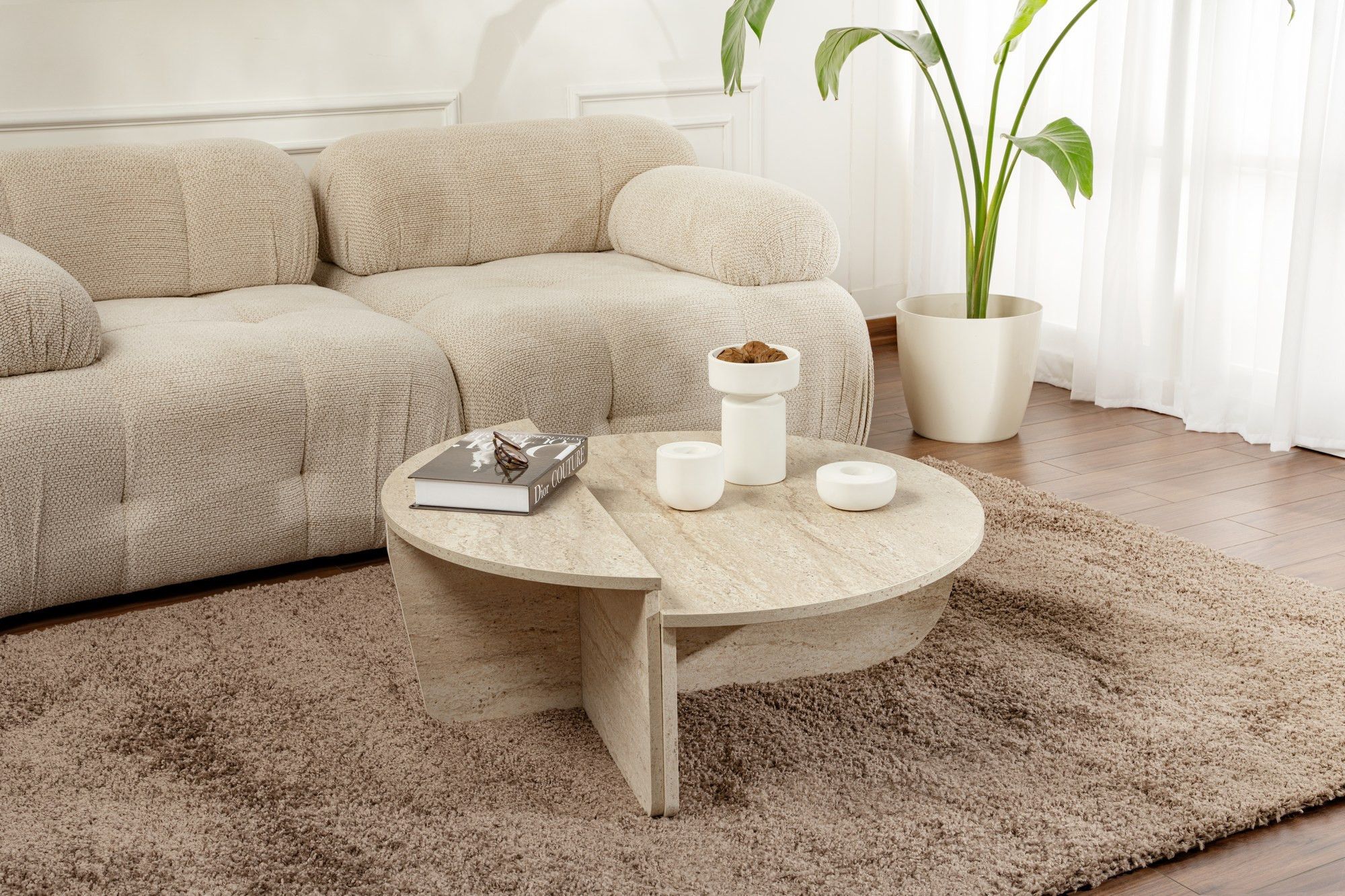 Table basse design Restine L90cm Bois Effet travertin Beige - 5