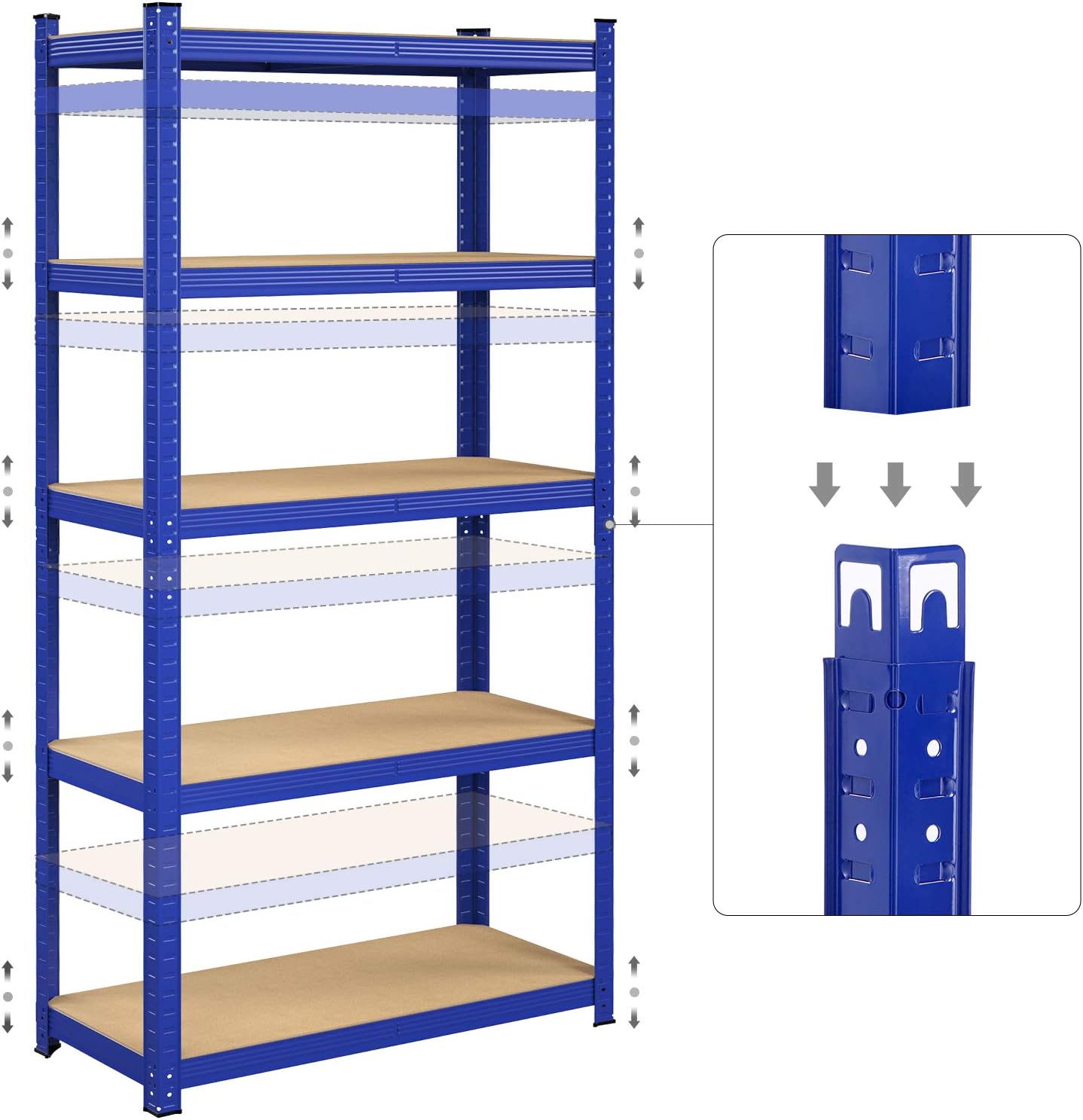 Lot de 2 Rayonnage Étagères charge lourde métallique 180 x 90 x 40 cm, 5 niveaux, Bleu - 4