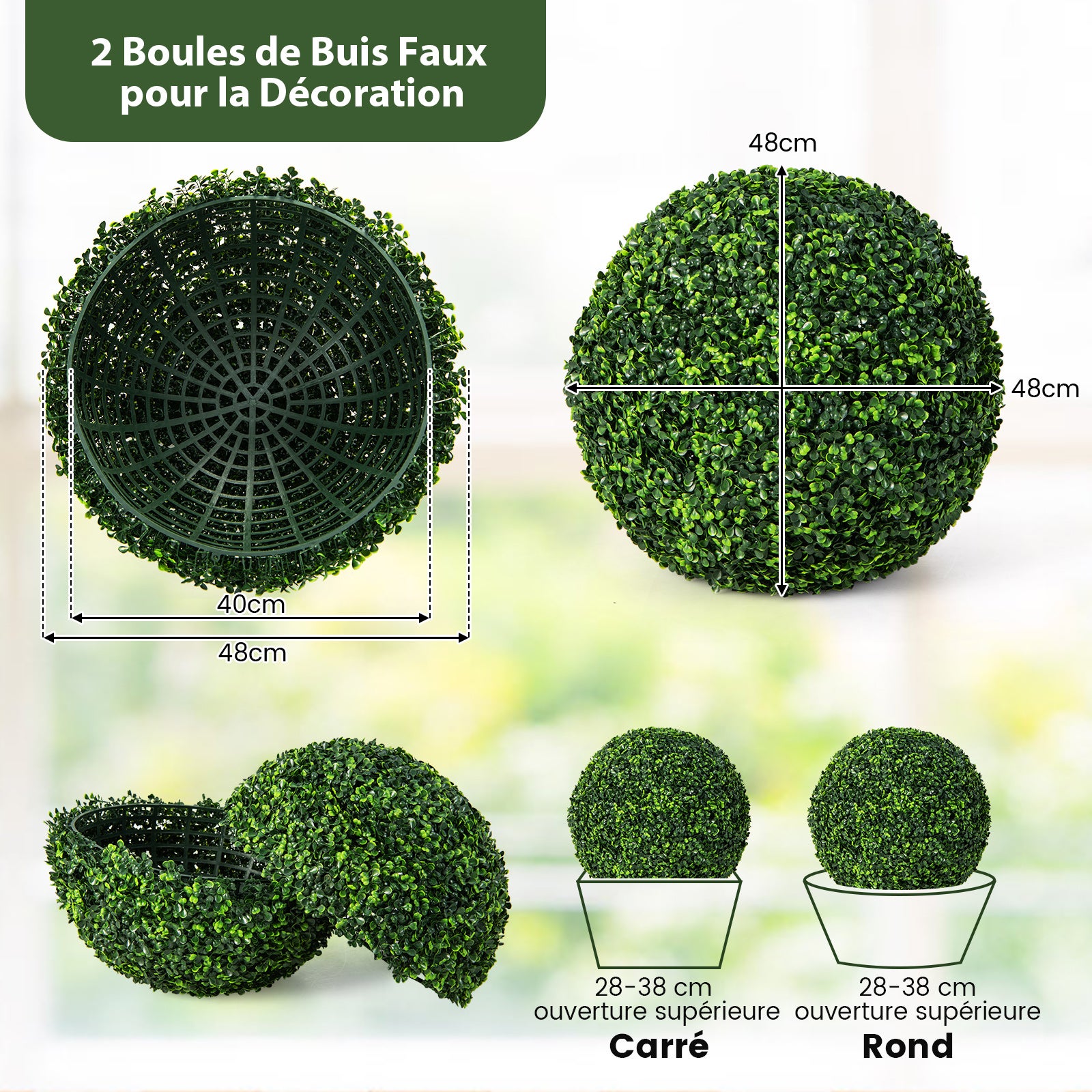 2 Boules de Buis Artificielles 48 cm Résistantes aux UV - 3