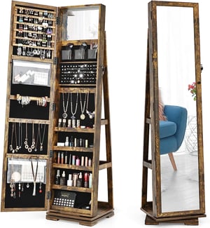Armoire à Bijoux Pivotante à 360 Degrés, avec Grand Miroir Psyché