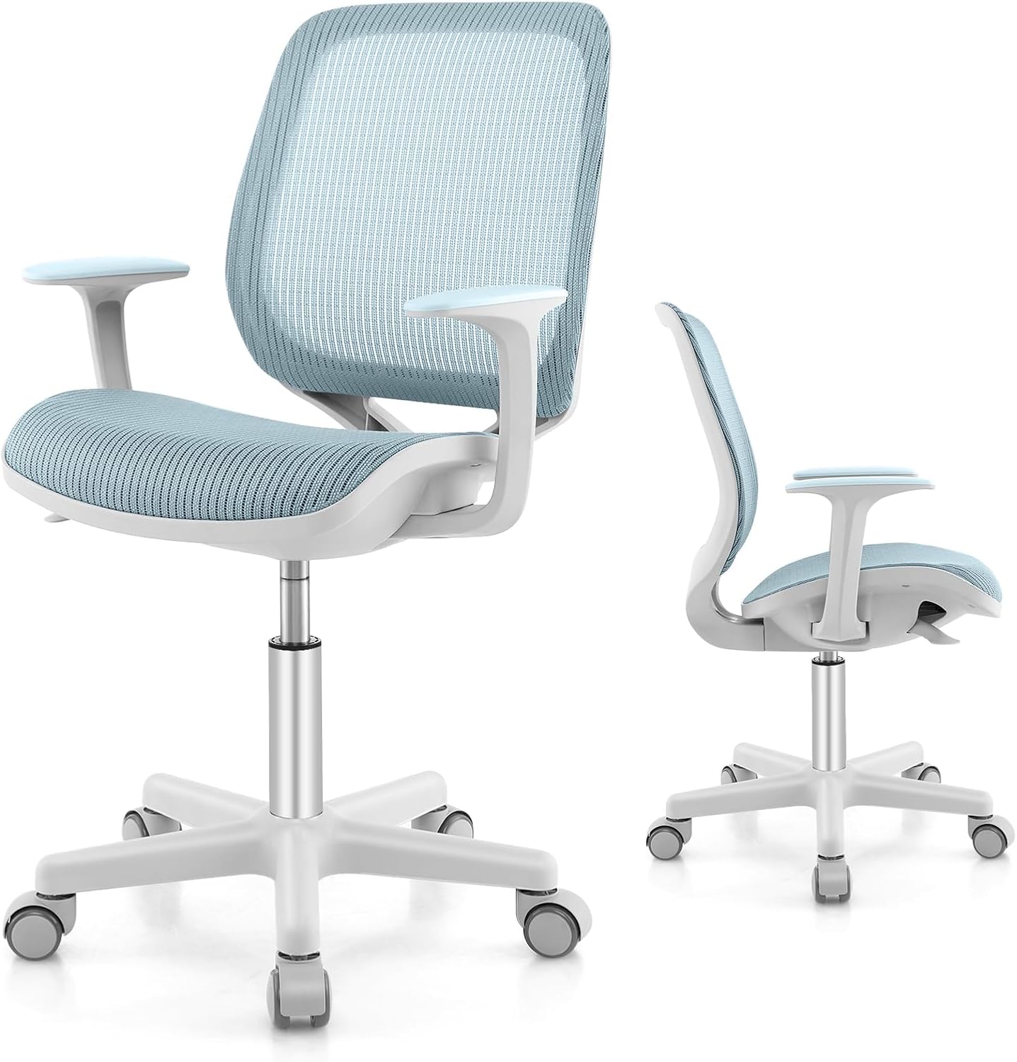 Krzesło Biurowe dla Dzieci, Ergonomiczne Krzesło do Nauki z Poduszką z Gąbki, Wysokość 43-55 cm, dla Dzieci w Wieku od 6 do 15 Lat, Niebieskie
