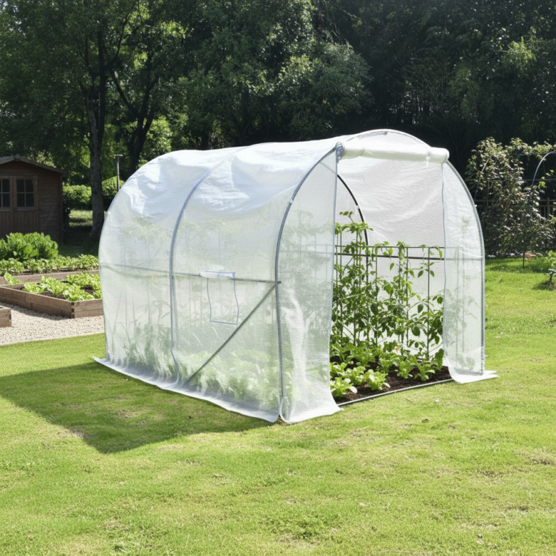 Serre tunnel 6m² Green Protect BIANCA PE renforcé 2x3m armature verte porte enroulable - 2
