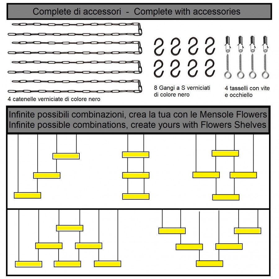 Etagère FLEURS SUSPENDUE au PLAFOND GRIS NOIR longueur 75 cm avec chaînes pour fleurs jardin vertical verre porte bouteille bar cuisine - 3