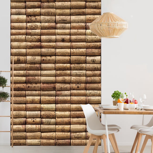 Papier peint panoramique intissé, papier intissé, vintage photo rustique d'une collection de bouchons en liège, 250 cm X 150 cm