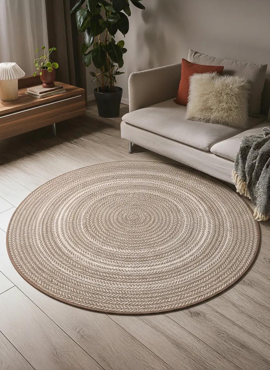 BENUTA - Tapis d'extérieur & intérieur rond Metro crème/taupe ø 120 cm rond - 4