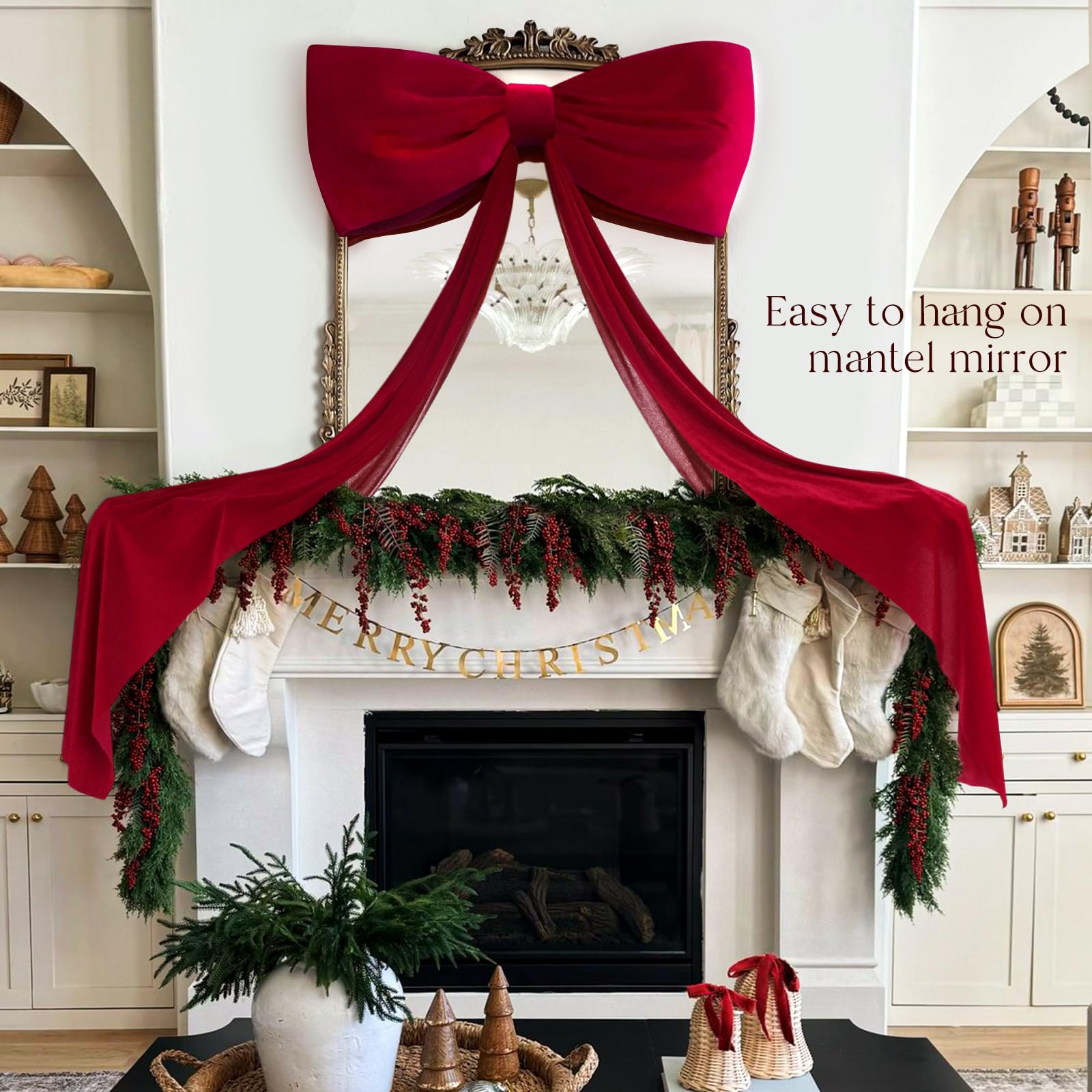 Décoration de Noël, grands nœuds de sapin de Noël, nœud en velours rouge pour décoration de sapin de Noël, mariages, fêtes, 180 cm x 50 cm - 3