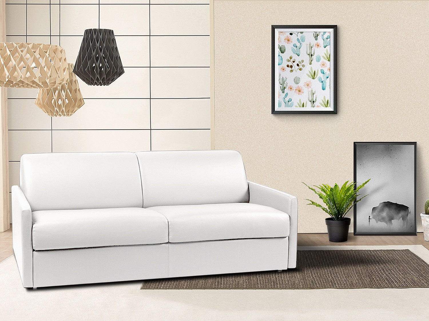 Canapé 4 places convertible express en simili blanc - Couchage à lattes larges 160 cm - Matelas 18 cm CALIFE - 6