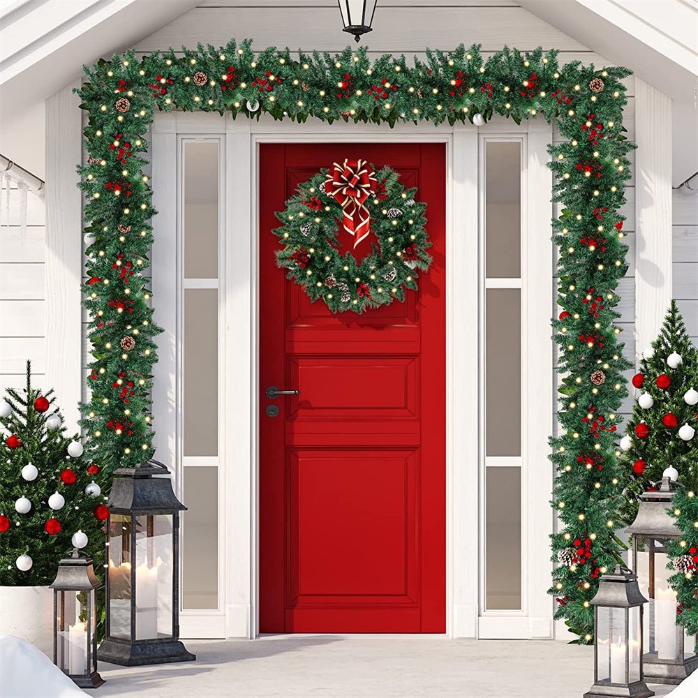Corona navideña de ratán de 270 cm, decoración navideña, para interior y exterior, chimenea, conjunto navideño de ratán verde (luces no incluidas). - 3