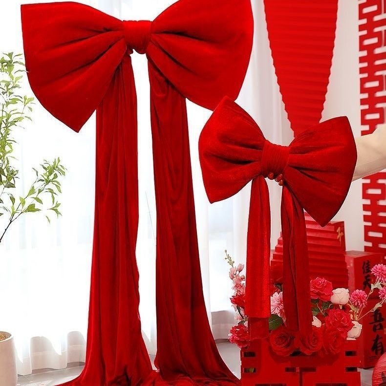 Decorazione a fiocco oversize,fiocco per albero di Natale,fiocco per decorazione sala matrimonio,fiocco in velluto 50x38 cm(con strascico di 3 metri) - 2