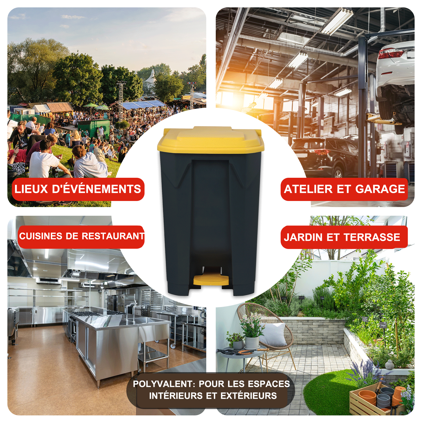 Poubelle conteneur Tri sélectif simplifié Pour la maison, le commerce, Jaune 50 Litres - 43 x 40,2 x 60 cm - 5