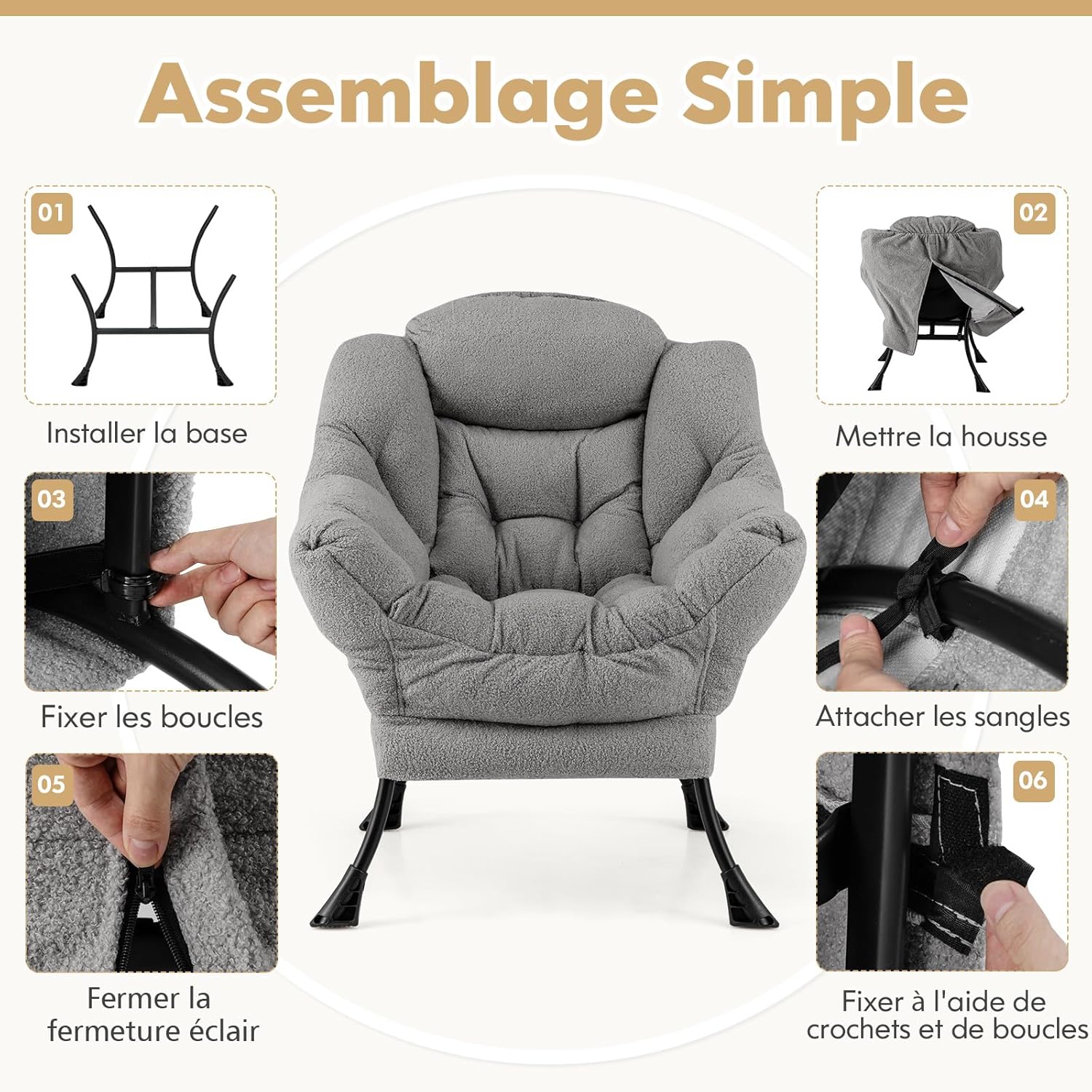 Fotel tapicerowany, relaksacyjny z podłokietnikami i kieszenią boczną, fotel telewizyjny, fotel z uszami do salonu, sypialni, biura (kolor szary) - 6