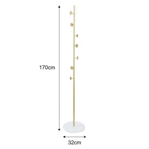 Porte-manteau en fer forgé avec socle en marbre — structure solide, design moderne, durable et peu encombrant, Or - 8