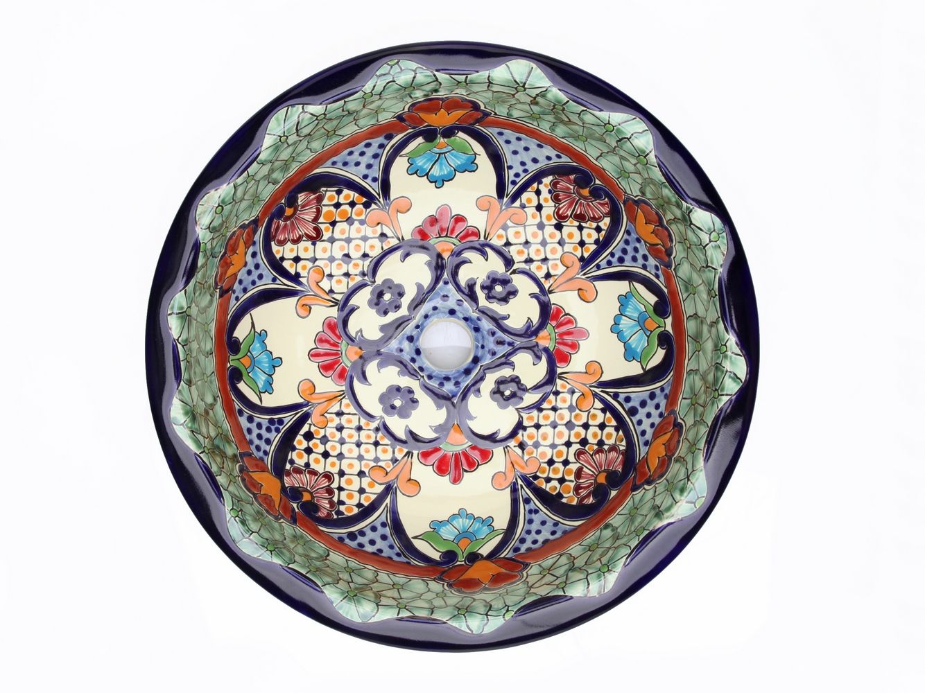 Meksykańska ceramiczna umywalka wpuszczana w blat Juanetta – duża okrągła umywalka łazienkowa 43 x 13 cm | Umywalka dekoracyjna