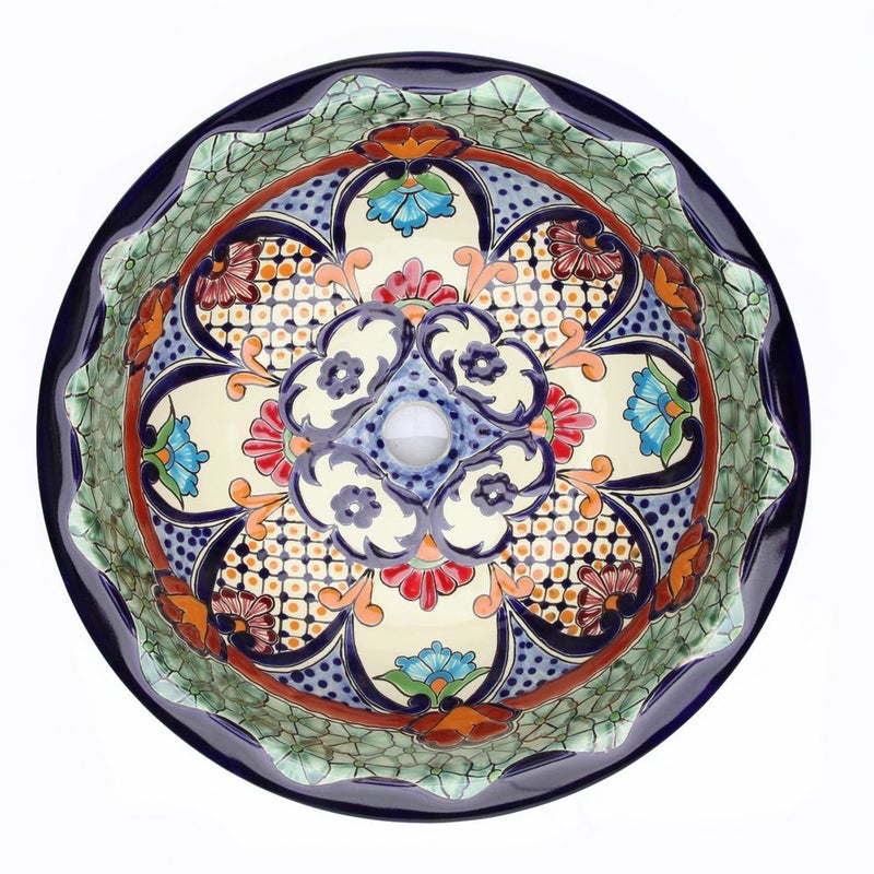 Meksykańska ceramiczna umywalka wpuszczana w blat Juanetta – duża okrągła umywalka łazienkowa 43 x 13 cm | Umywalka dekoracyjna