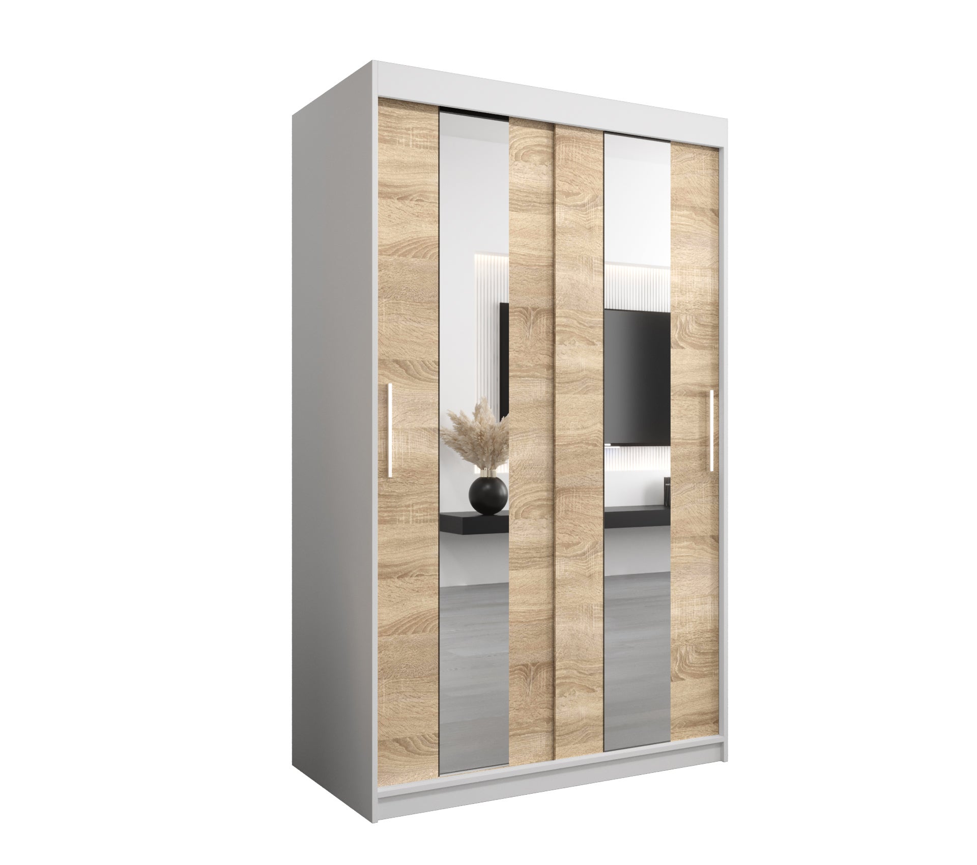 Szafa przesuwna garderoba POLE 120 x 62 x 200 cm Biały + Sonoma - Abiks Meble