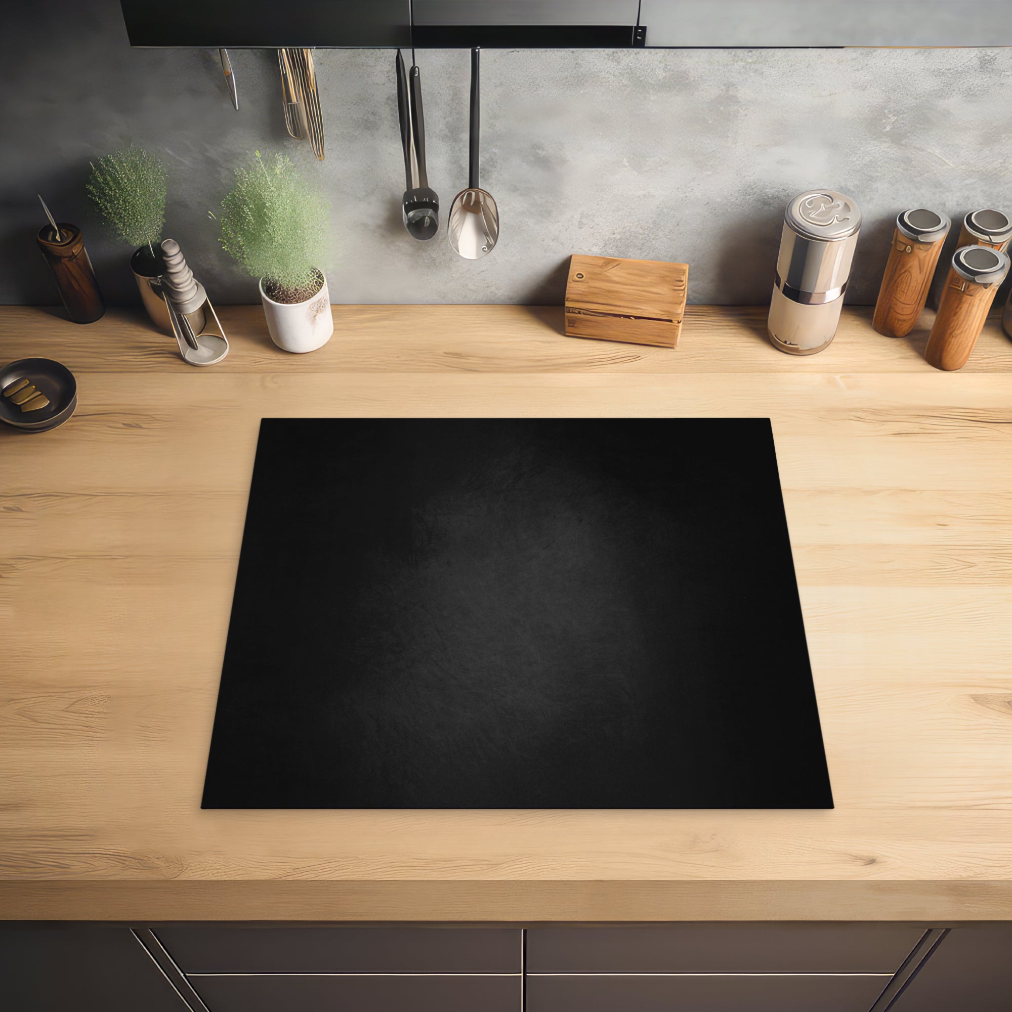 PROTÈGE-PLAQUE, PLAQUE DE CUISSON, CÉRAMIQUE Béton - Noir - Gris - Texturé - Industriel Cuisine Accessoire 60x52 cm - 2