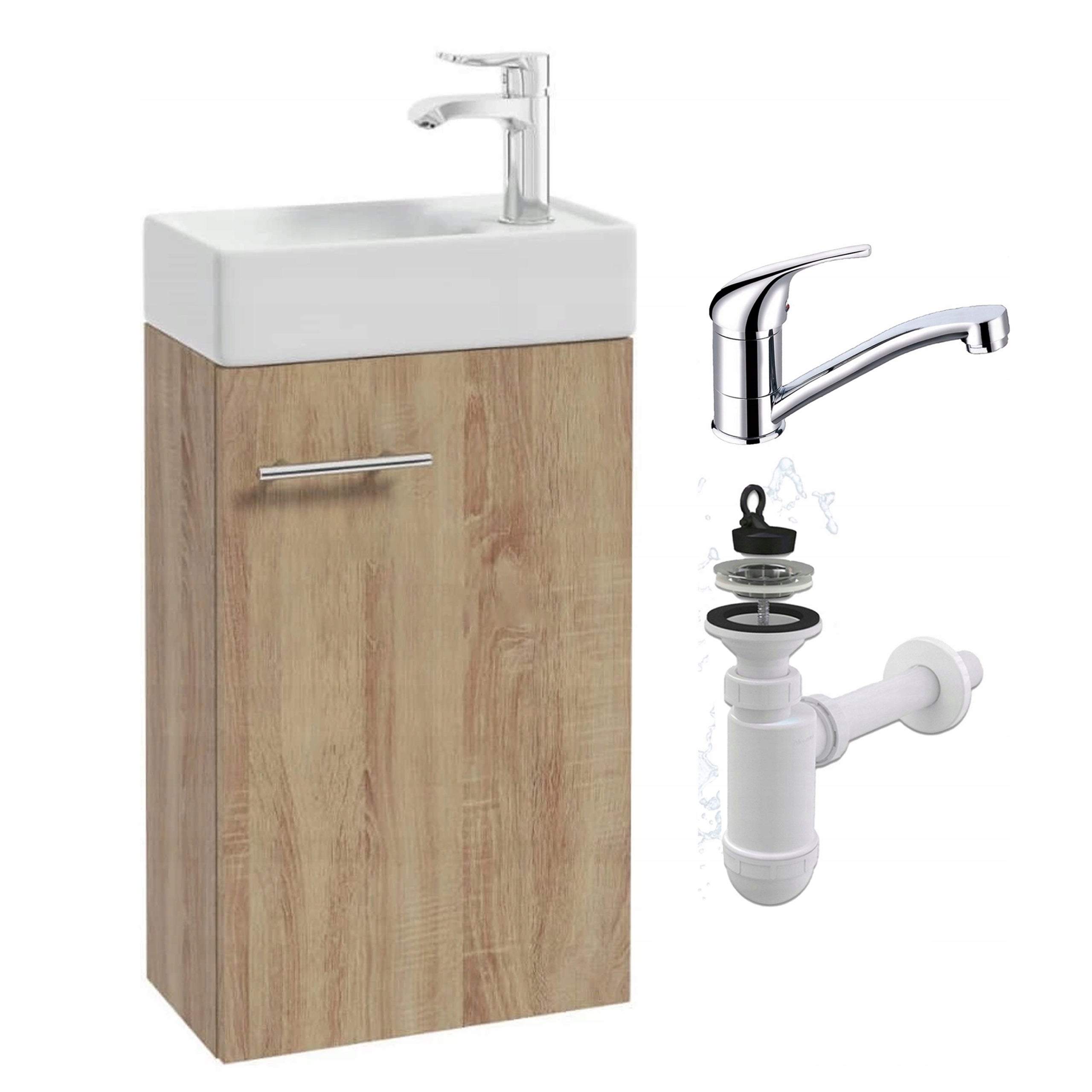 Szafka Łazienkowa Wisząca z Umywalką 40x21 Dąb Sonoma Bateria Obrotowa