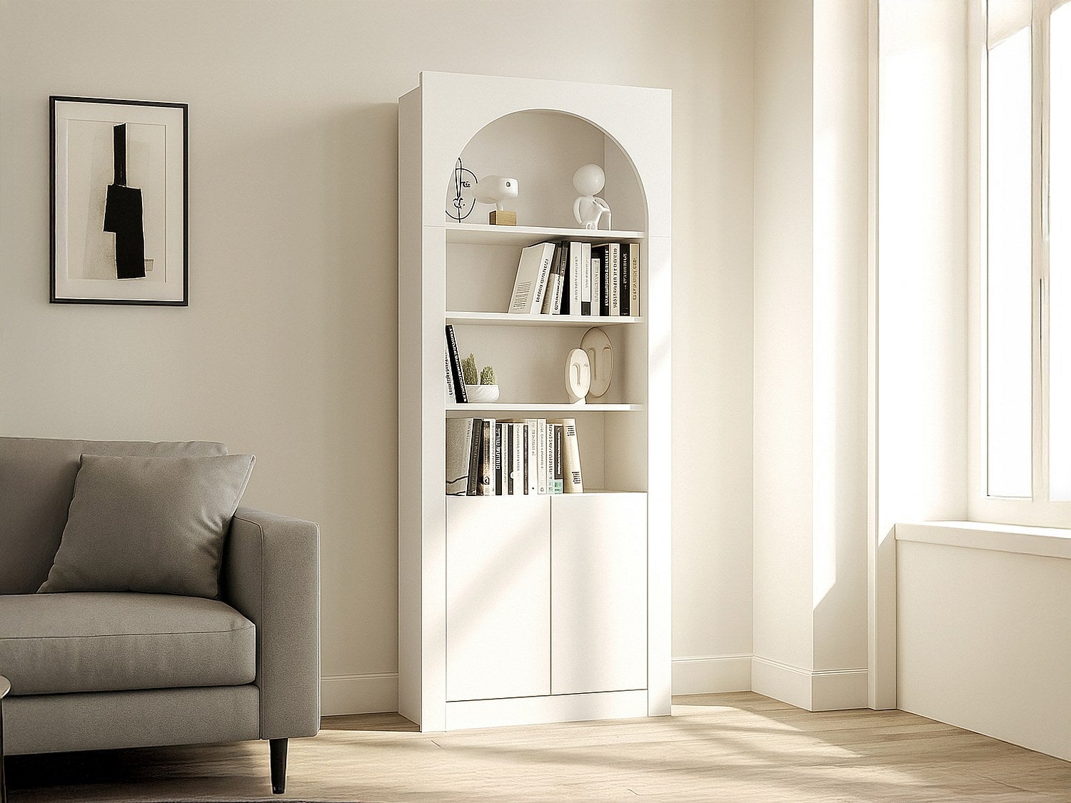 Libreria con 4 nicchie e 2 ante Bianco - CYMORA - 6