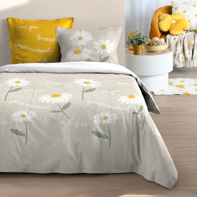 Housse de couette 240x220 finition rabat + 2 taies coton 57 fils